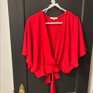 Red Tie-Front Kimono Top